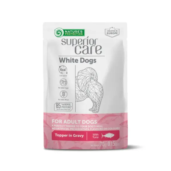 NATURES PROTECTION Superior Care White Dogs, XS-XL, Ton, plic hrană umedă monoproteică câini, (topping), 70g