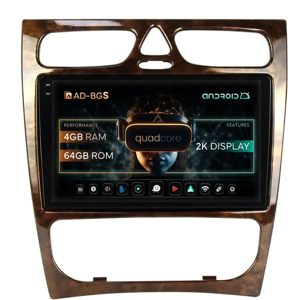 Navigatie 2K Benz C Class (W203) (2002-2004), Android, S-Quadcore 4GB RAM + 64GB ROM, 9.5 Inch - AD-BGS90042K+AD-BGRKIT416V3