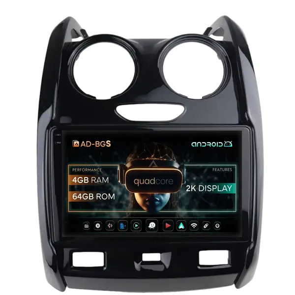 Navigatie 2K Dacia Duster (2012-2021), Android, S-Quadcore 4GB RAM + 64GB ROM, 9.5 Inch - AD-BGS90042K+AD-BGRKIT366V2