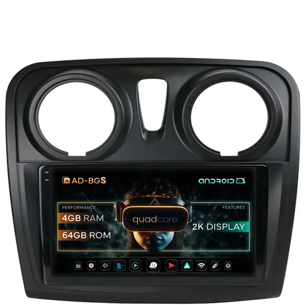Navigatie 2K Dacia Logan Sandero, Android, S-Quadcore 4GB RAM + 64GB ROM, 9.5 Inch - AD-BGS90042K+AD-BGRKIT376
