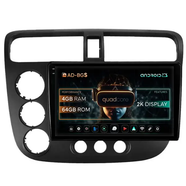 Navigatie 2K Honda Civic (1998-2005), Android, S-Quadcore 4GB RAM + 64GB ROM, 9.5 Inch - AD-BGS90042K+AD-BGRKIT018