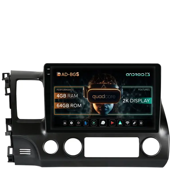 Navigatie 2K Honda Civic (2005-2012), Android, S-Quadcore 4GB RAM + 64GB ROM, 9.5 Inch - AD-BGS100042K+AD-BGRKIT008
