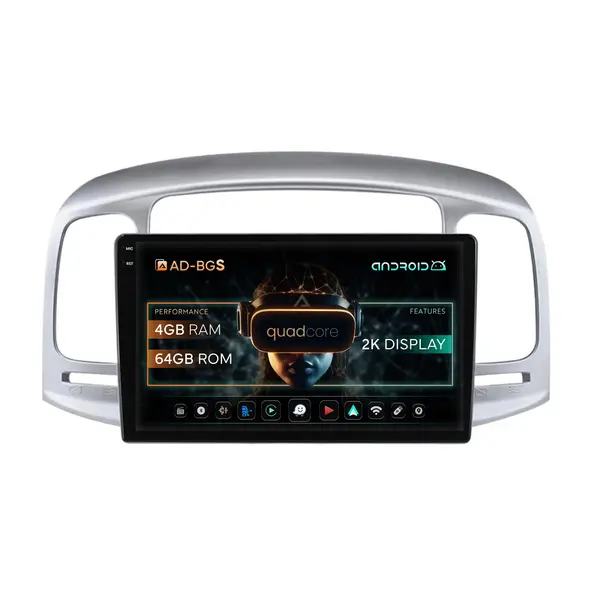 Navigatie 2K Hyundai Accent (2006-2011), Android, S-Quadcore 4GB RAM + 64GB ROM, 9.5 Inch - AD-BGS90042K+AD-BGRKIT211