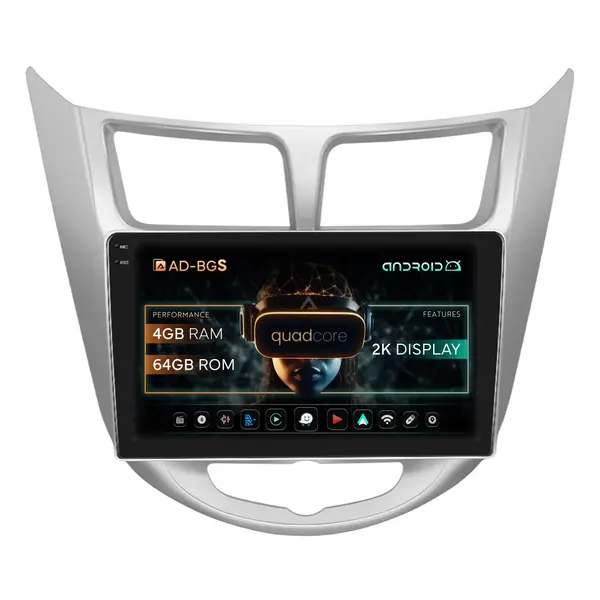 Navigatie 2K Hyundai Accent (2011-2016), Android, S-Quadcore 4GB RAM + 64GB ROM, 9.5 Inch - AD-BGS90042K+AD-BGRKIT212