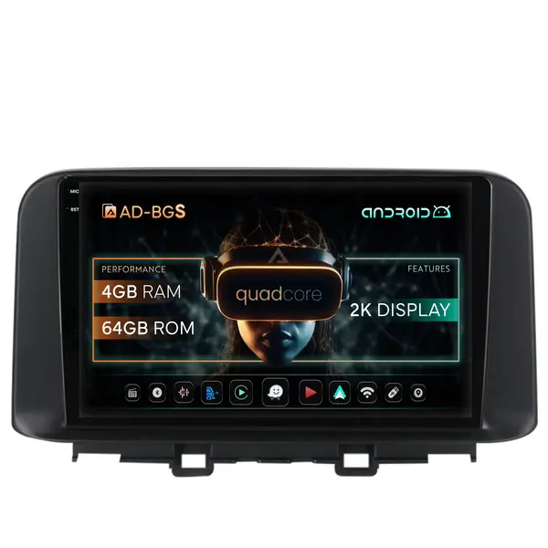 Navigatie 2K Hyundai Kona (2018+), Android, S-Quadcore 4GB RAM + 64GB ROM, 10.36 Inch - AD-BGS100042K+AD-BGRKIT183V2