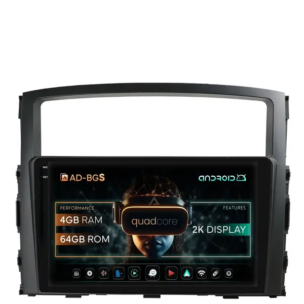 Navigatie 2K Mitsubishi Pajero (2006-2014), Android, S-Quadcore 4GB RAM + 64GB ROM, 9.5 Inch - AD-BGS90042K+AD-BGRKIT271