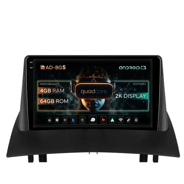 Navigatie 2K Renault Megane 2 (2002-2009), Android, S-Quadcore 4GB RAM + 64GB ROM, 9.5 Inch - AD-BGS90042K+AD-BGRKIT371