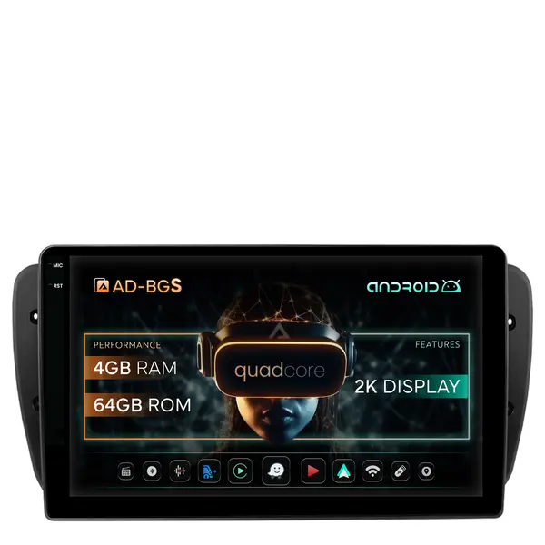 Navigatie 2K Seat Ibiza (2009-2013), Android, S-Quadcore 4GB RAM + 64GB ROM, 9.5 Inch - AD-BGS90042K+AD-BGRKIT049