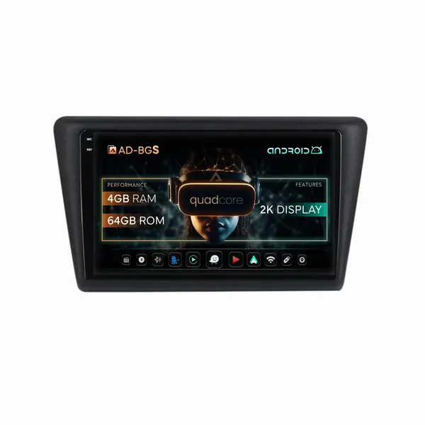 Navigatie 2K Seat Toledo Skoda Rapid (2012-2019), Android, S-Quadcore 4GB RAM + 64GB ROM, 9.5 Inch - AD-BGS90042K+AD-BGRKIT026V2