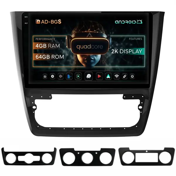 Navigatie 2K Skoda Yeti, Android, S-Quadcore 4GB RAM + 64GB ROM, 10.36 Inch - AD-BGS100042K+AD-BGRKIT040