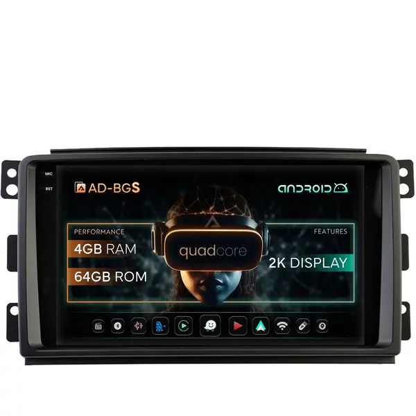 Navigatie 2K Smart For Two (2007-2010), Android, S-Quadcore 4GB RAM + 64GB ROM, 9.5 Inch - AD-BGS90042K+AD-BGRKIT417