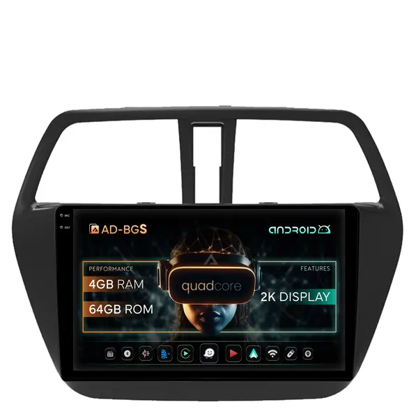 Navigatie 2K Suzuki SX4 S-Cross (2014-2020), Android, S-Quadcore 4GB RAM + 64GB ROM, 9.5 Inch - AD-BGS90042K+AD-BGRKIT305
