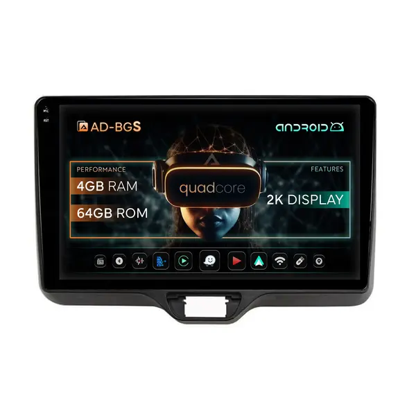 Navigatie 2K Toyota Yaris (2020+), Android, S-Quadcore 4GB RAM + 64GB ROM, 10.36 Inch - AD-BGS90042K+AD-BGRKIT105
