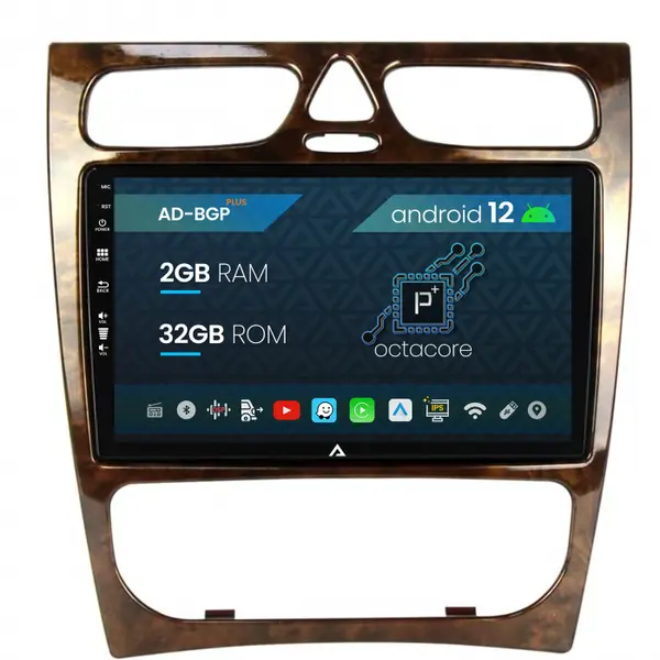 Navigatie Benz C Class (W203) (2002-2004), Android 12, P-Octacore 2GB RAM + 32GB ROM, 9 Inch - AD-BGP9002+AD-BGRKIT416V3
