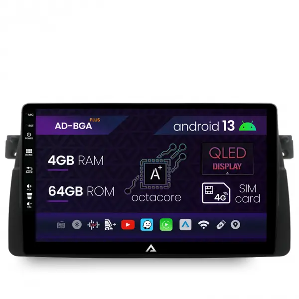 Navigatie BMW E46, Android 13, A-Octacore 4GB RAM + 64GB ROM, 9 Inch - AD-BGA9004+AD-BGRKIT397