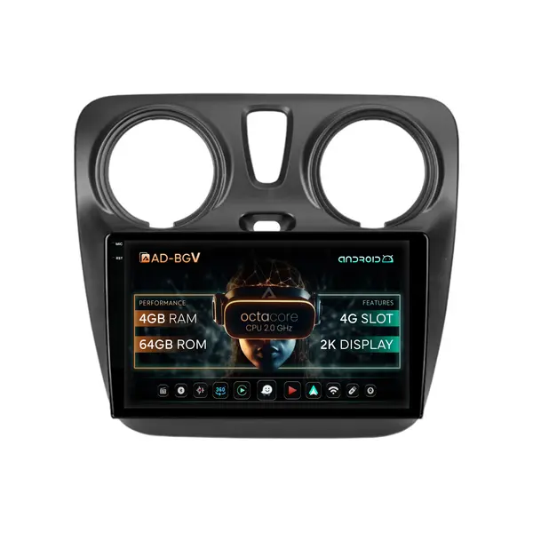 Navigatie Dacia Dokker Lodgy, Android, V-Octacore 4GB RAM + 64GB ROM, 9.5 Inch - AD-BGV9004+AD-BGRKIT376V2