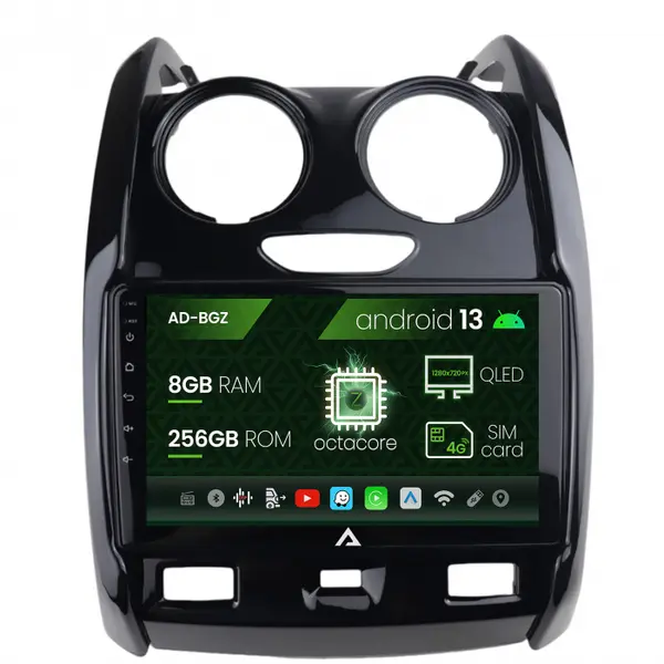 Navigatie Dacia Duster (2012-2019), Android 13, Z-Octacore 8GB RAM + 256GB ROM, 9 Inch - AD-BGZ9008+AD-BGRKIT366V2