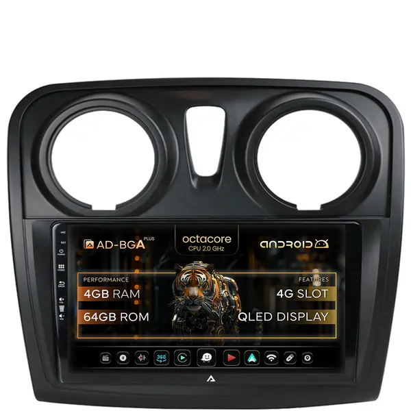 Navigatie Dacia Logan Sandero, Android, A-Octacore 4GB RAM + 64GB ROM, 9 Inch - AD-BGA9004+AD-BGRKIT376