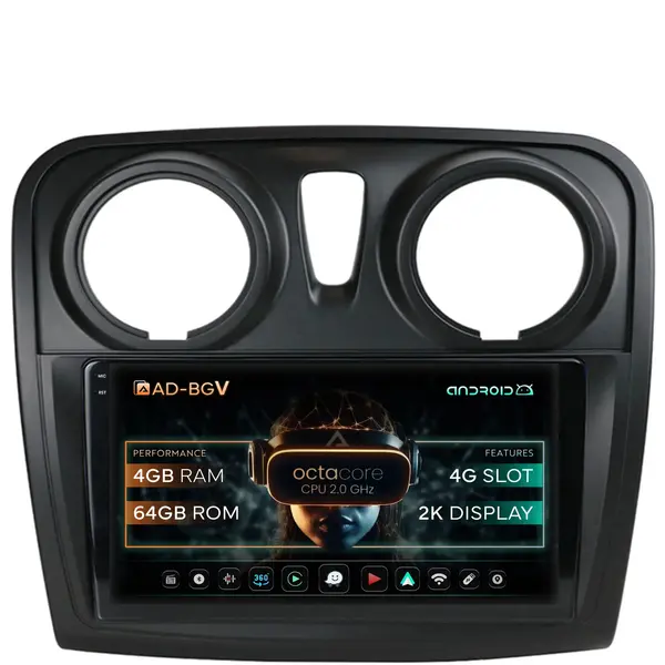 Navigatie Dacia Logan Sandero, Android, V-Octacore 4GB RAM + 64GB ROM, 9.5 Inch - AD-BGV9004+AD-BGRKIT376