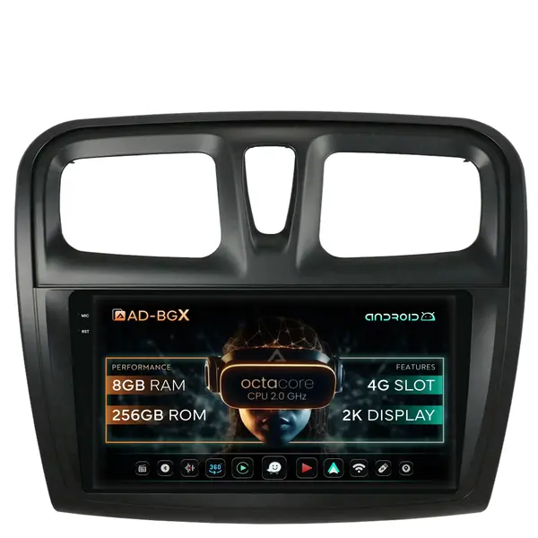 Navigatie Dacia Logan Sandero, Android, X-Octacore 8GB RAM + 256GB ROM, 9.5 Inch - AD-BGX9008+AD-BGRKIT375