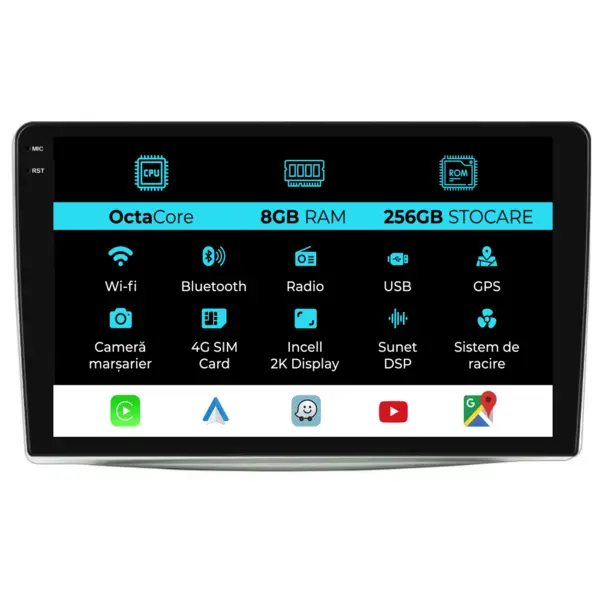 Navigatie Dedicata Alfa Romeo Mito (2008-2018), 2K, 8Gb Ram, 256Gb Stocare, Carplay