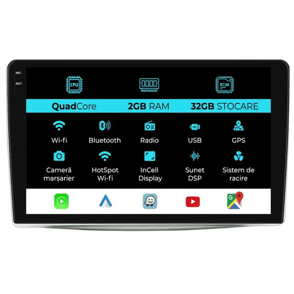 Navigatie Dedicata Alfa Romeo Mito (2008-2018), 9 Inch, 2Gb Ram, 32Gb Stocare, Android Auto, Carplay