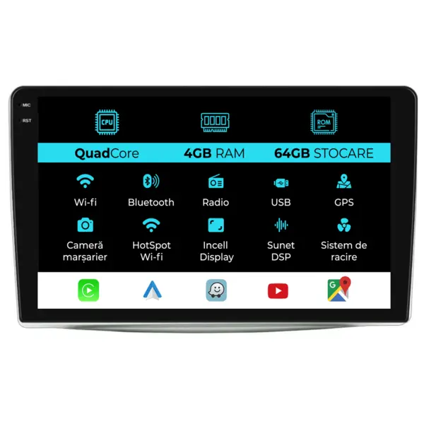 Navigatie Dedicata Alfa Romeo Mito (2008-2018),QuadCore, 9Inch, 4Gb Ram, 64Gb Stocare, Carplay