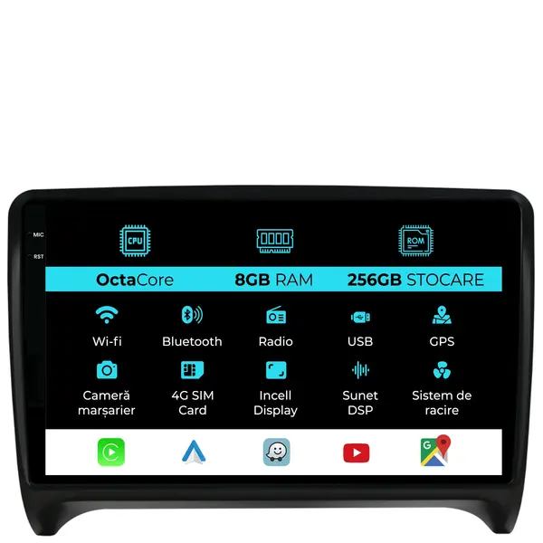 Navigatie Dedicata Audi TT (2006 - 2014), 9 Inch, 8Gb Ram, 256Gb Stocare, Android Auto, Carplay