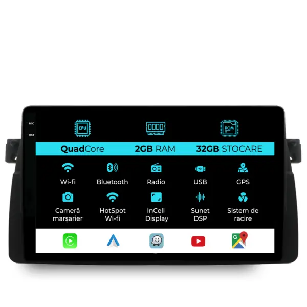 Navigatie Dedicata BMW Seria3 E46 (1997-2005), 9Inch, 2Gb Ram, 32Gb Stocare, Carplay