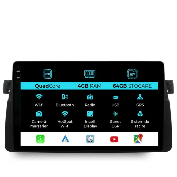 Navigatie Dedicata BMW Seria3 E46 (1997-2005),QuadCore, 9Inch, 4Gb Ram, 64Gb Stocare, Carplay
