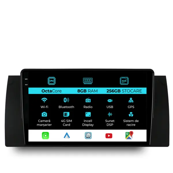 Navigatie Dedicata BMW Seria5 E39 X5 E53 (1995-2003), 9Inch, 8Gb Ram, 256Gb Stocare, Carplay