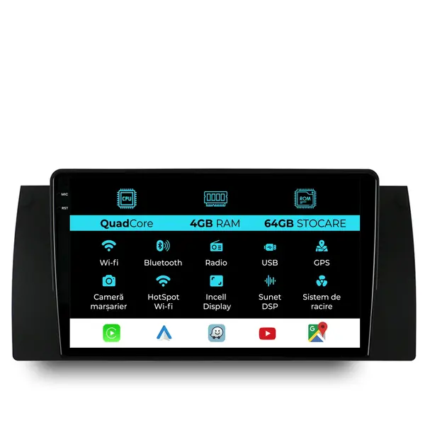 Navigatie Dedicata BMW X5 E53 (1999 - 2005), QuadCore, 9 Inch, 4Gb Ram, 64Gb Stocare, Android Auto, Carplay