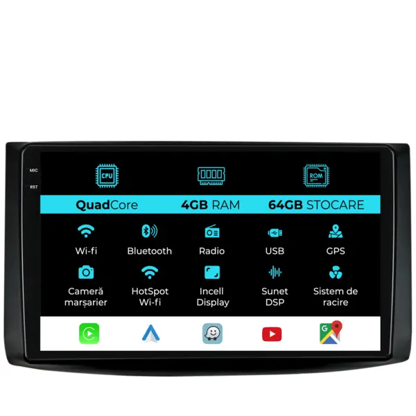 Navigatie Dedicata Chevrolet Aveo (2002-2011),QuadCore, 9Inch, 4Gb Ram, 64Gb Stocare, Carplay