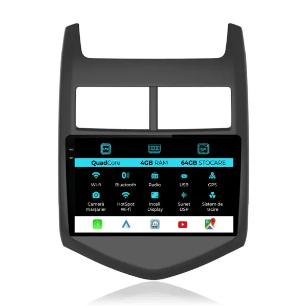 Navigatie Dedicata Chevrolet Aveo (2012 - 2014), QuadCore, 9 Inch, 4Gb Ram, 64Gb Stocare, Android Auto, Carplay