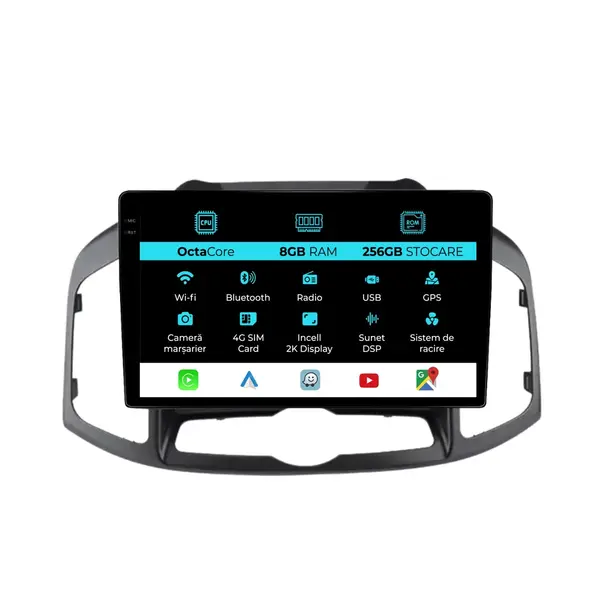 Navigatie Dedicata Chevrolet Captiva (2006 - 2011), 2K, 8Gb Ram, 256Gb Stocare, Android Auto, Carplay