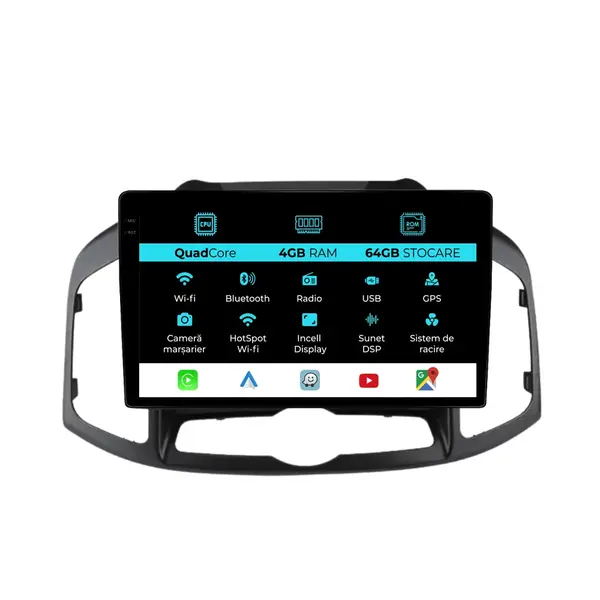 Navigatie Dedicata Chevrolet Captiva (2006 - 2011), QuadCore, 10 Inch, 4Gb Ram, 64Gb Stocare, Android Auto, Carplay