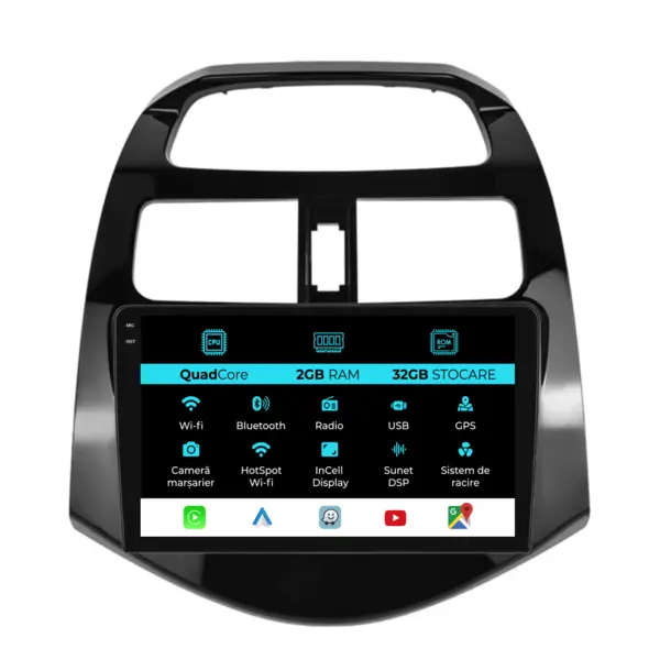 Navigatie Dedicata Chevrolet Spark (2009-2015), 9 Inch, 2Gb Ram, 32Gb Stocare, Android Auto, Carplay