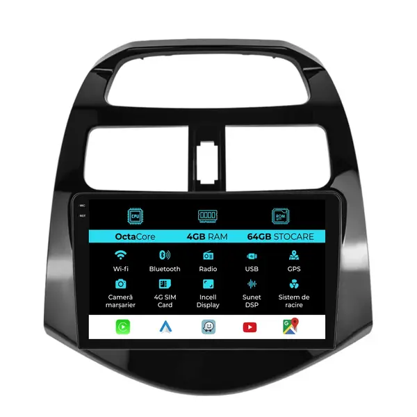 Navigatie Dedicata Chevrolet Spark (2009-2015), 9 Inch, 4Gb Ram, 64Gb Stocare, Android Auto, Carplay