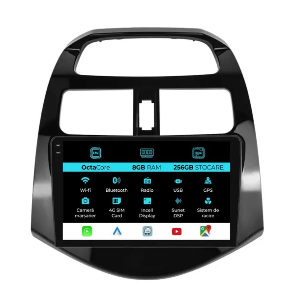 Navigatie Dedicata Chevrolet Spark (2009-2015), 9 Inch, 8Gb Ram, 256Gb Stocare, Android Auto, Carplay