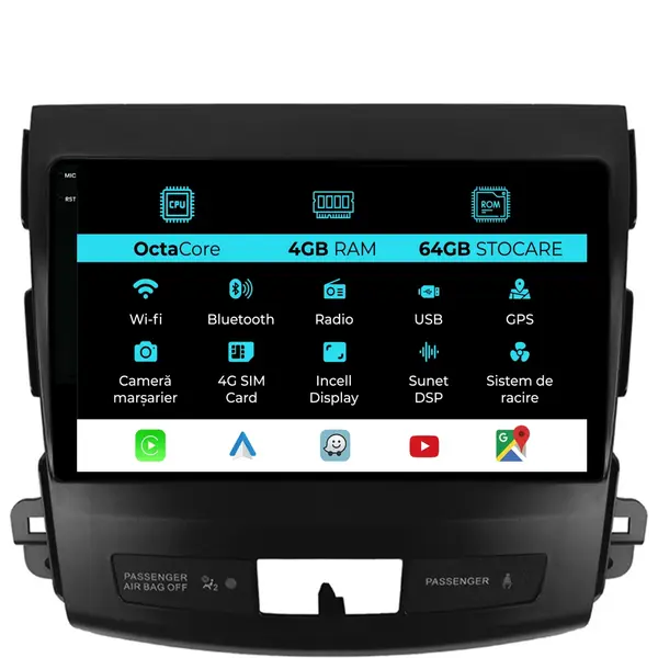 Navigatie Dedicata Citroen C-Crosser (2007-2012), 9Inch, 4Gb Ram, 64Gb Stocare, Carplay