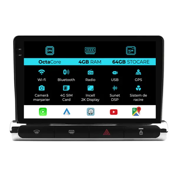 Navigatie Dedicata Citroen C3 Aircross (2017- 2023), 2K, 4Gb Ram, 64Gb Stocare, Android Auto, Carplay