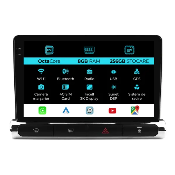 Navigatie Dedicata Citroen C3 Aircross (2017- 2023), 2K, 8Gb Ram, 256Gb Stocare, Android Auto, Carplay
