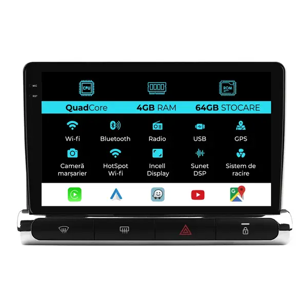 Navigatie Dedicata Citroen C3 Aircross (2017- 2023), QuadCore, 9 Inch, 4Gb Ram, 64Gb Stocare, Android Auto, Carplay