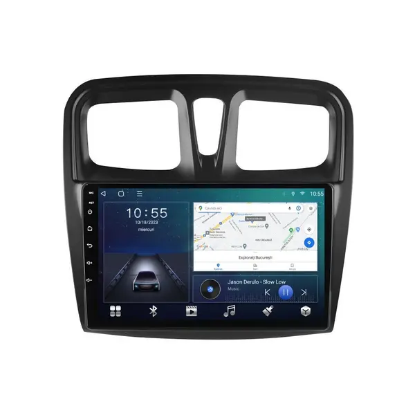 Navigatie dedicata cu Android Dacia Sandero II 2012 - 2020, 2GB RAM, Radio GPS Dual Zone, Display HD QLED 10" Touchscreen, Internet Wi-Fi si slot SIM 4G, Bluetooth, MirrorLink, USB