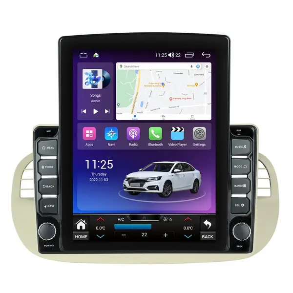 Navigatie dedicata cu Android Fiat 500 2007 - 2015, gri, 4GB RAM, Radio GPS Dual Zone, Touchscreen IPS 9.7" HD tip Tesla, Internet Wi-Fi si slot SIM 4G, Bluetooth, MirrorLink, USB