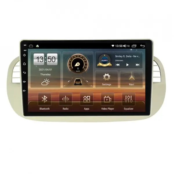Navigatie dedicata cu Android Fiat 500 2007 - 2015, gri, 8GB RAM, Radio GPS Dual Zone, Display HD QLED 9" Touchscreen, Internet Wi-Fi si slot SIM 4G, Bluetooth, MirrorLink, USB