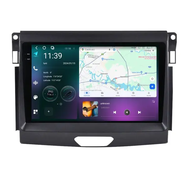 Navigatie dedicata cu Android Ford Ranger dupa 2015 fara navigatie originala, 12GB RAM, Radio GPS Dual Zone, Display 2K QLED 9.5" Touchscreen, Internet Wi-Fi si slot SIM 4G, Bluetooth, MirrorLink, USB