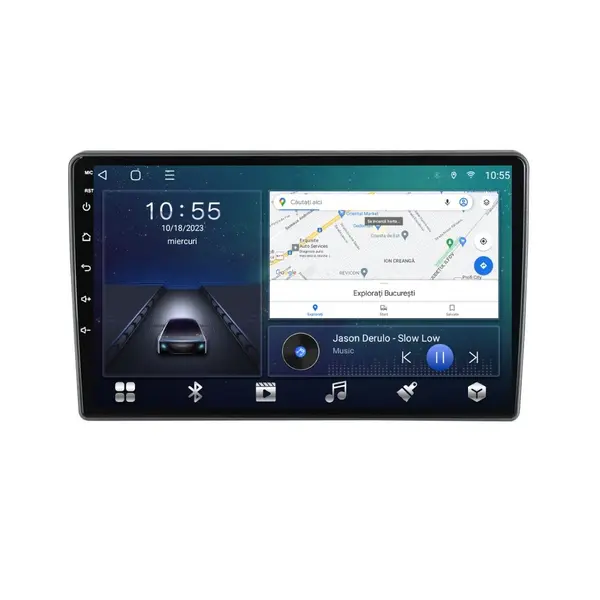Navigatie dedicata cu Android Ford Transit / Tourneo Custom dupa 2018, 2GB RAM, Radio GPS Dual Zone, Display HD QLED 10" Touchscreen, Internet Wi-Fi si slot SIM 4G, Bluetooth, MirrorLink, USB