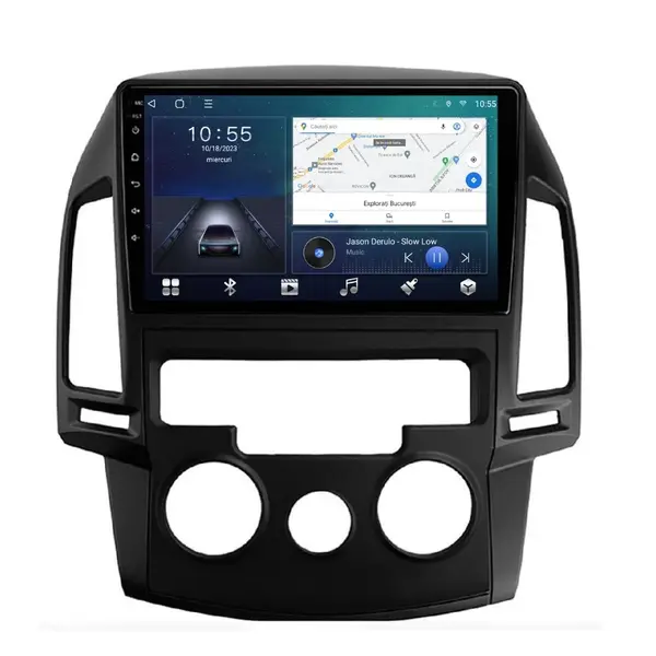 Navigatie dedicata cu Android Hyundai i30 2007 - 2012, clima manuala, 2GB RAM, Radio GPS Dual Zone, Display HD QLED 9" Touchscreen, Internet Wi-Fi si slot SIM 4G, Bluetooth, MirrorLink, USB