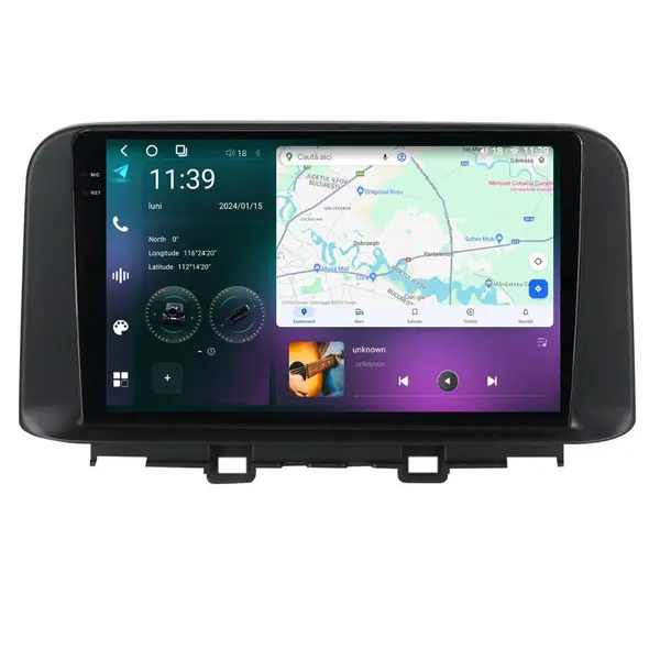 Navigatie dedicata cu Android Hyundai Kona dupa 2017, 12GB RAM, Radio GPS Dual Zone, Display 2K QLED 10.36" Touchscreen, Internet Wi-Fi si slot SIM 4G, Bluetooth, MirrorLink, USB
